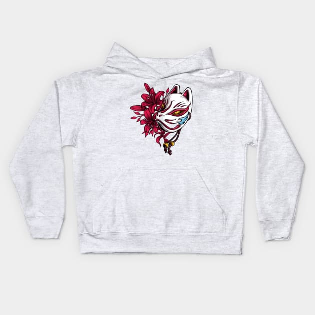 Japanese fox mask Kids Hoodie by Rakos_merch